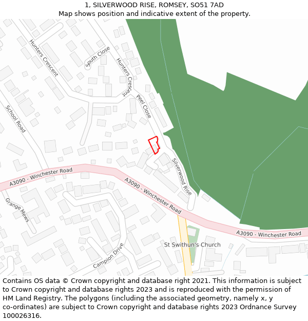 1, SILVERWOOD RISE, ROMSEY, SO51 7AD: Location map and indicative extent of plot