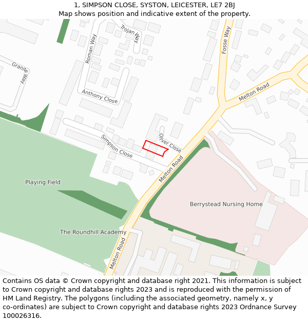 1, SIMPSON CLOSE, SYSTON, LEICESTER, LE7 2BJ: Location map and indicative extent of plot