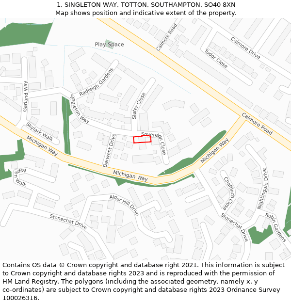 1, SINGLETON WAY, TOTTON, SOUTHAMPTON, SO40 8XN: Location map and indicative extent of plot