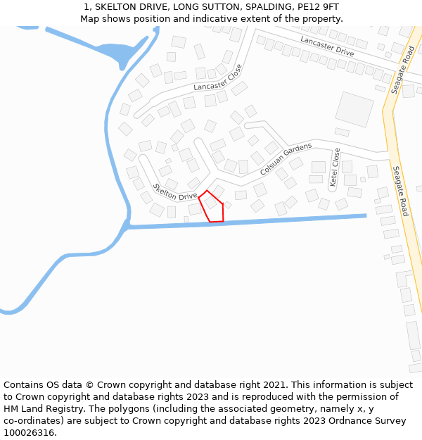 1, SKELTON DRIVE, LONG SUTTON, SPALDING, PE12 9FT: Location map and indicative extent of plot