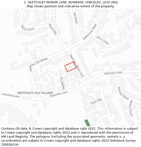 1, SKETCHLEY MANOR LANE, BURBAGE, HINCKLEY, LE10 2NQ: Location map and indicative extent of plot
