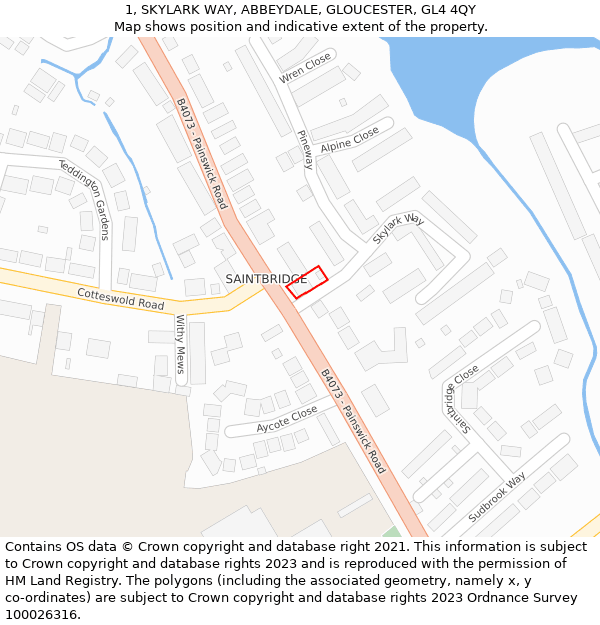 1, SKYLARK WAY, ABBEYDALE, GLOUCESTER, GL4 4QY: Location map and indicative extent of plot