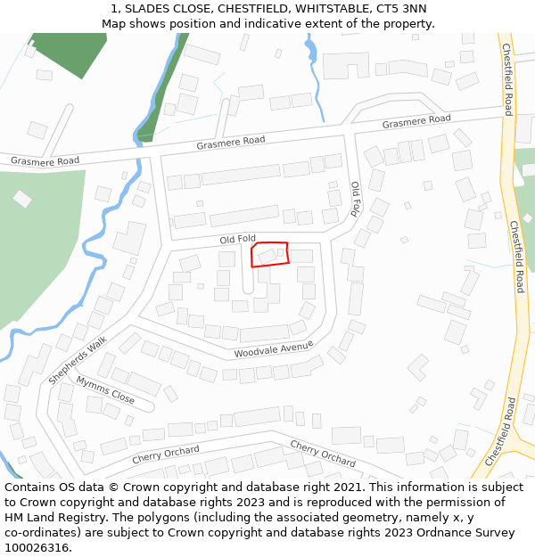 1, SLADES CLOSE, CHESTFIELD, WHITSTABLE, CT5 3NN: Location map and indicative extent of plot