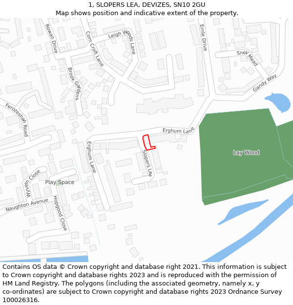 1, SLOPERS LEA, DEVIZES, SN10 2GU: Location map and indicative extent of plot