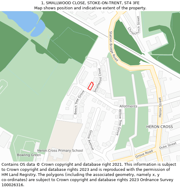 1, SMALLWOOD CLOSE, STOKE-ON-TRENT, ST4 3FE: Location map and indicative extent of plot