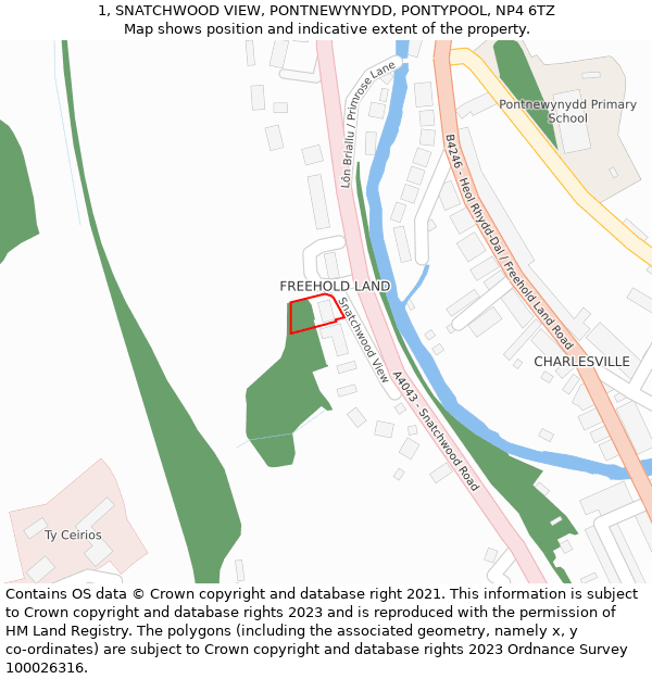 1, SNATCHWOOD VIEW, PONTNEWYNYDD, PONTYPOOL, NP4 6TZ: Location map and indicative extent of plot