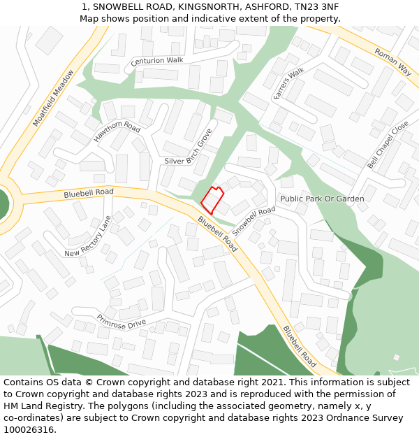 1, SNOWBELL ROAD, KINGSNORTH, ASHFORD, TN23 3NF: Location map and indicative extent of plot