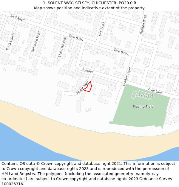 1, SOLENT WAY, SELSEY, CHICHESTER, PO20 0JR: Location map and indicative extent of plot