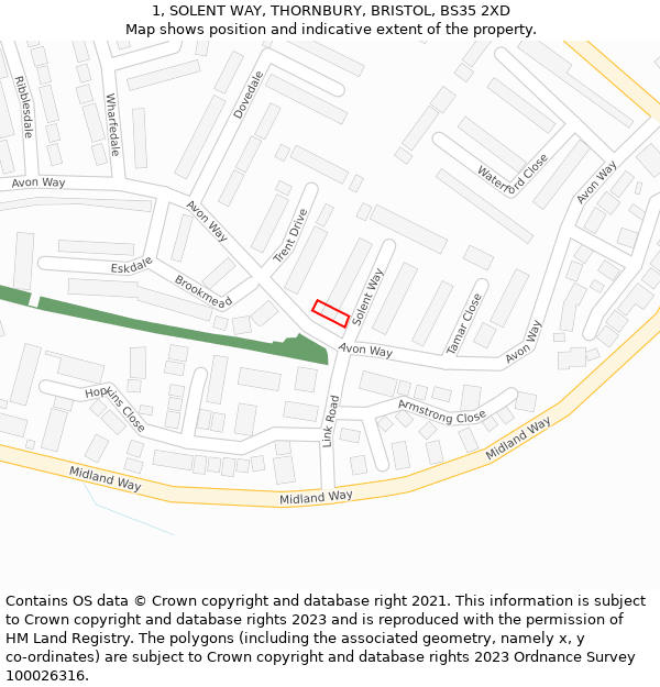 1, SOLENT WAY, THORNBURY, BRISTOL, BS35 2XD: Location map and indicative extent of plot