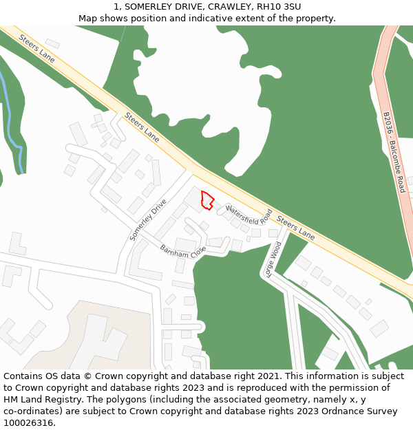 1, SOMERLEY DRIVE, CRAWLEY, RH10 3SU: Location map and indicative extent of plot