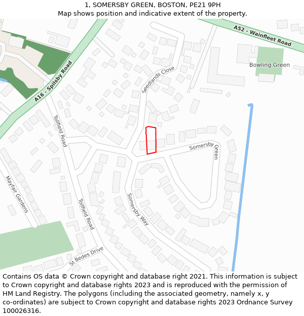 1, SOMERSBY GREEN, BOSTON, PE21 9PH: Location map and indicative extent of plot