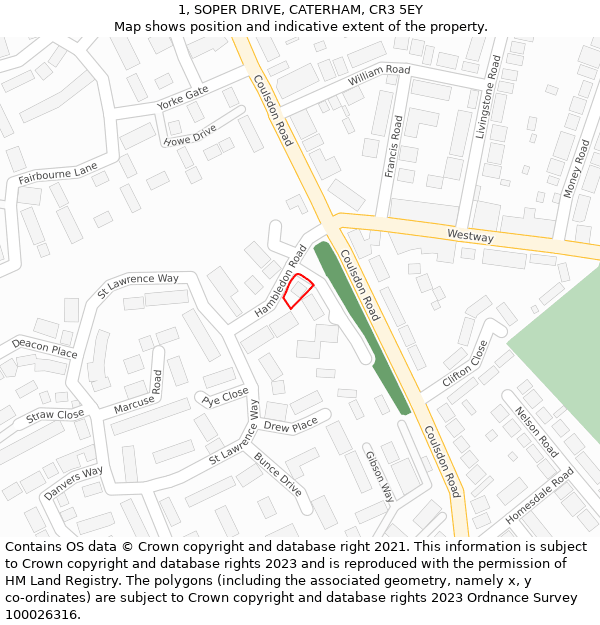 1, SOPER DRIVE, CATERHAM, CR3 5EY: Location map and indicative extent of plot