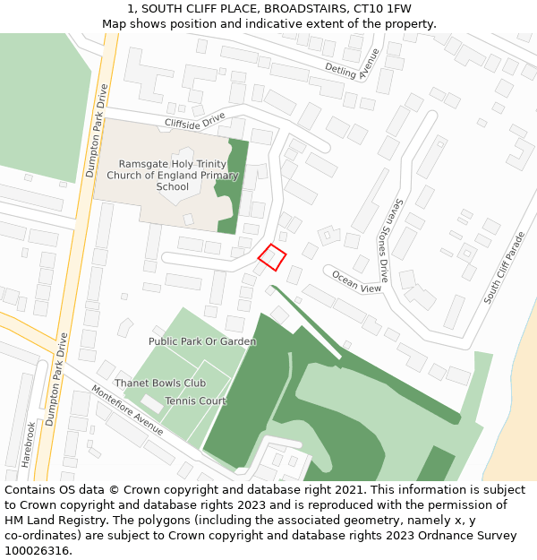 1, SOUTH CLIFF PLACE, BROADSTAIRS, CT10 1FW: Location map and indicative extent of plot