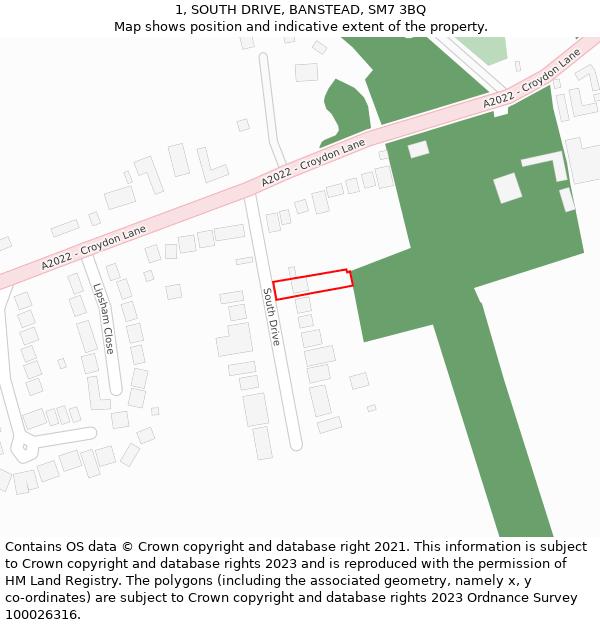 1, SOUTH DRIVE, BANSTEAD, SM7 3BQ: Location map and indicative extent of plot