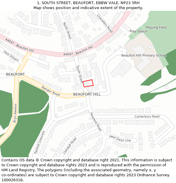 1, SOUTH STREET, BEAUFORT, EBBW VALE, NP23 5RH: Location map and indicative extent of plot