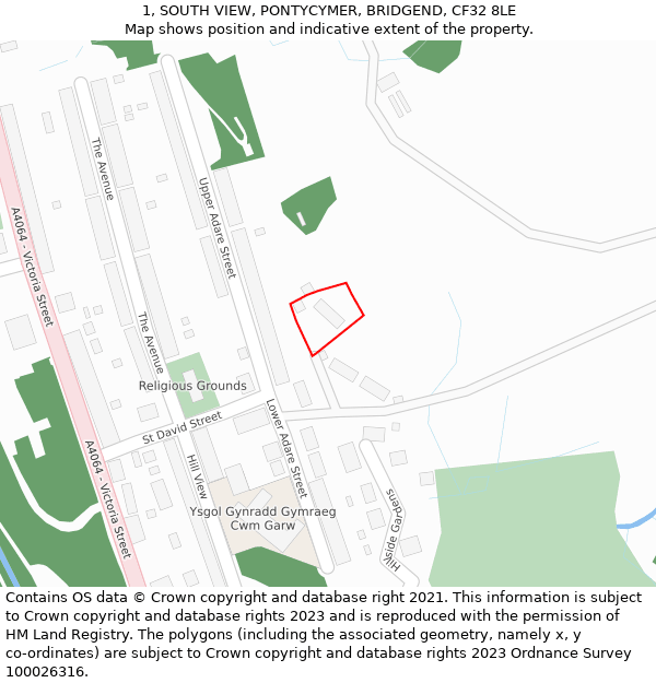 1, SOUTH VIEW, PONTYCYMER, BRIDGEND, CF32 8LE: Location map and indicative extent of plot