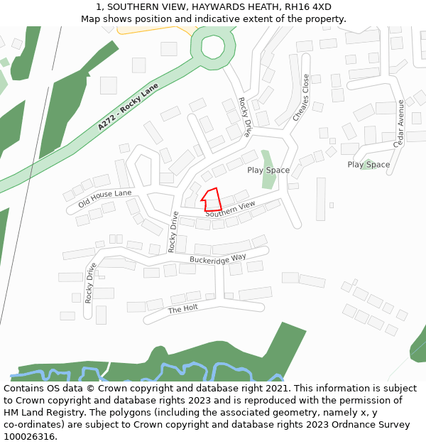 1, SOUTHERN VIEW, HAYWARDS HEATH, RH16 4XD: Location map and indicative extent of plot