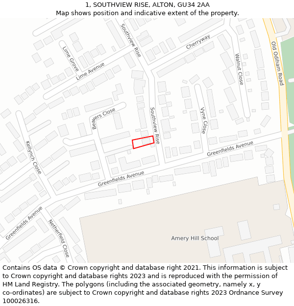 1, SOUTHVIEW RISE, ALTON, GU34 2AA: Location map and indicative extent of plot