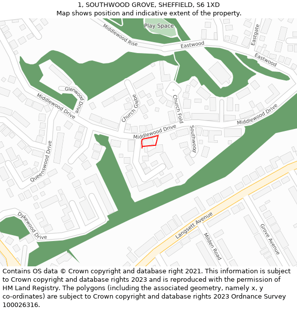 1, SOUTHWOOD GROVE, SHEFFIELD, S6 1XD: Location map and indicative extent of plot