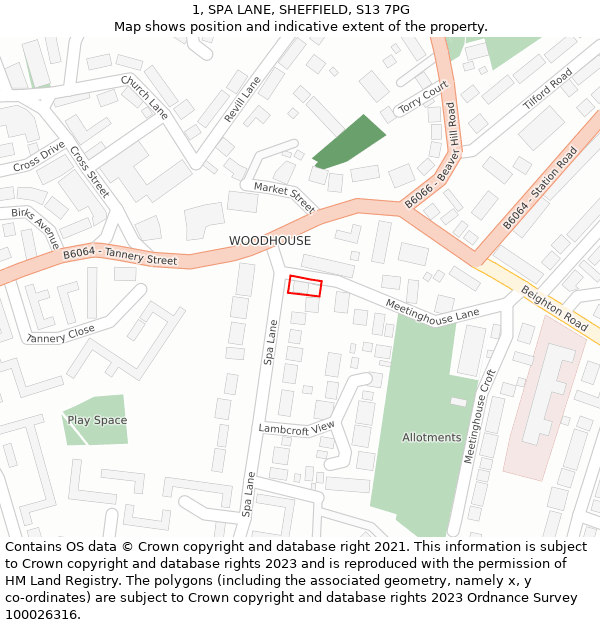 1, SPA LANE, SHEFFIELD, S13 7PG: Location map and indicative extent of plot