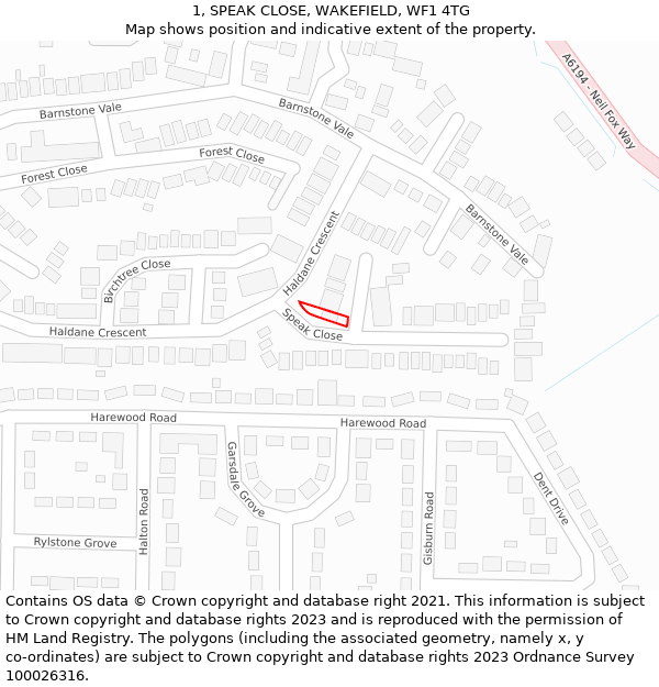 1, SPEAK CLOSE, WAKEFIELD, WF1 4TG: Location map and indicative extent of plot