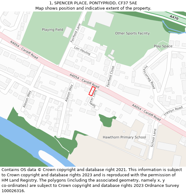 1, SPENCER PLACE, PONTYPRIDD, CF37 5AE: Location map and indicative extent of plot