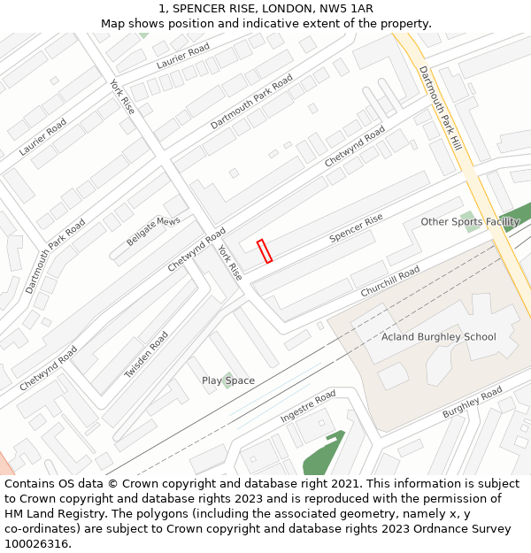 1, SPENCER RISE, LONDON, NW5 1AR: Location map and indicative extent of plot