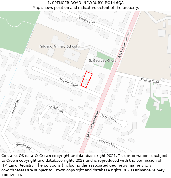 1, SPENCER ROAD, NEWBURY, RG14 6QA: Location map and indicative extent of plot