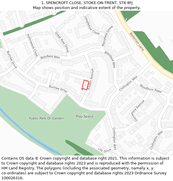 1, SPENCROFT CLOSE, STOKE-ON-TRENT, ST6 8FJ: Location map and indicative extent of plot