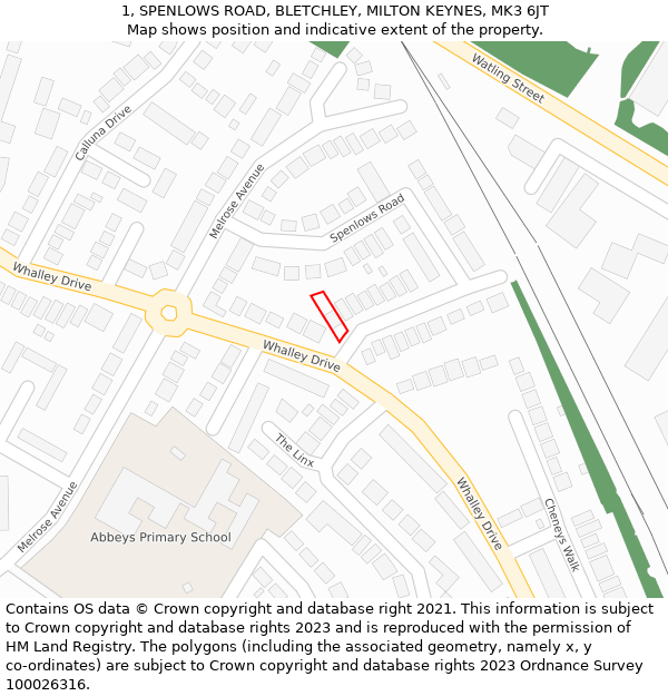 1, SPENLOWS ROAD, BLETCHLEY, MILTON KEYNES, MK3 6JT: Location map and indicative extent of plot