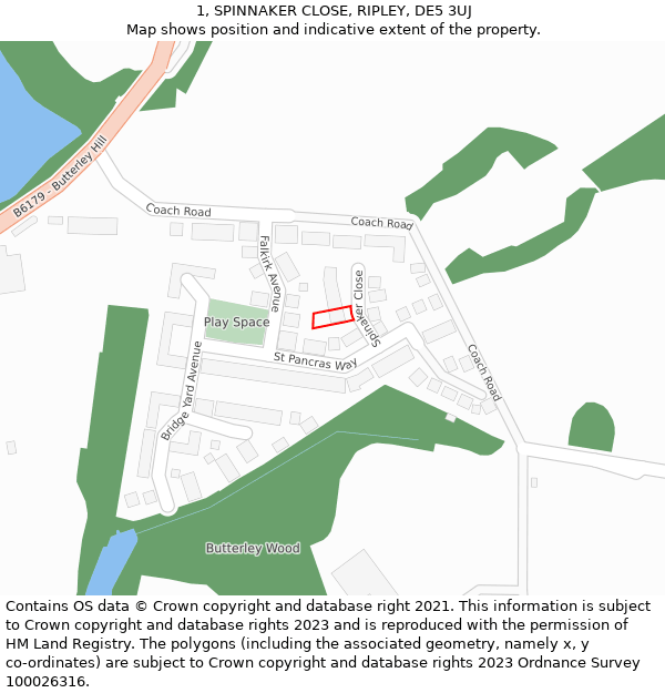 1, SPINNAKER CLOSE, RIPLEY, DE5 3UJ: Location map and indicative extent of plot