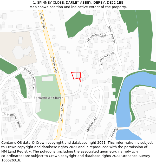 1, SPINNEY CLOSE, DARLEY ABBEY, DERBY, DE22 1EG: Location map and indicative extent of plot