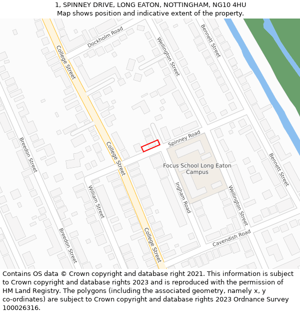 1, SPINNEY DRIVE, LONG EATON, NOTTINGHAM, NG10 4HU: Location map and indicative extent of plot