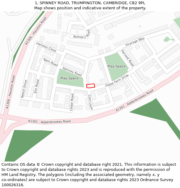 1, SPINNEY ROAD, TRUMPINGTON, CAMBRIDGE, CB2 9PL: Location map and indicative extent of plot