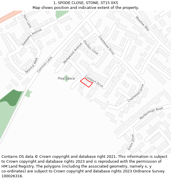 1, SPODE CLOSE, STONE, ST15 0XS: Location map and indicative extent of plot