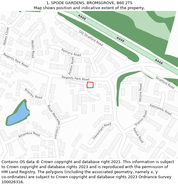 1, SPODE GARDENS, BROMSGROVE, B60 2TS: Location map and indicative extent of plot