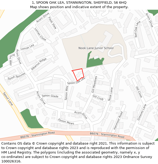 1, SPOON OAK LEA, STANNINGTON, SHEFFIELD, S6 6HQ: Location map and indicative extent of plot
