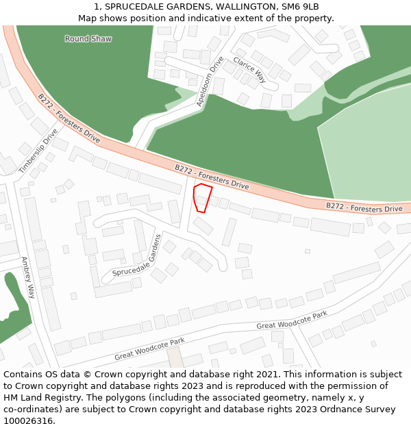 1, SPRUCEDALE GARDENS, WALLINGTON, SM6 9LB: Location map and indicative extent of plot