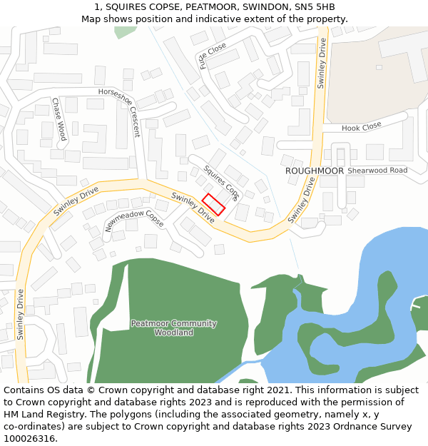 1, SQUIRES COPSE, PEATMOOR, SWINDON, SN5 5HB: Location map and indicative extent of plot