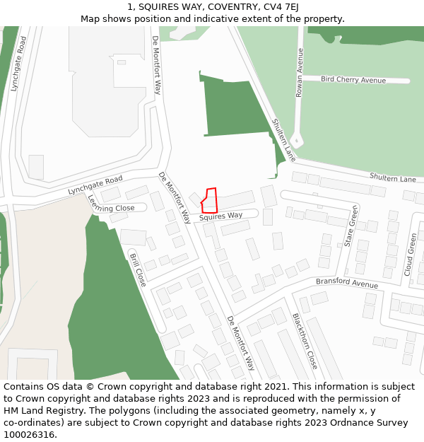 1, SQUIRES WAY, COVENTRY, CV4 7EJ: Location map and indicative extent of plot