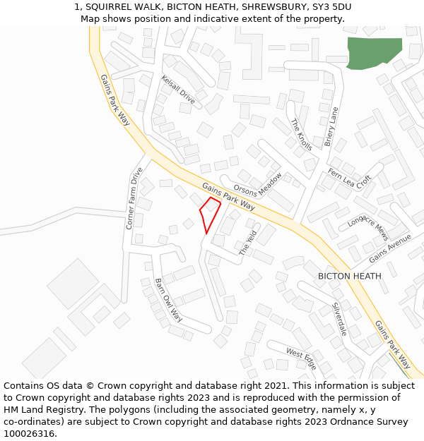 1, SQUIRREL WALK, BICTON HEATH, SHREWSBURY, SY3 5DU: Location map and indicative extent of plot