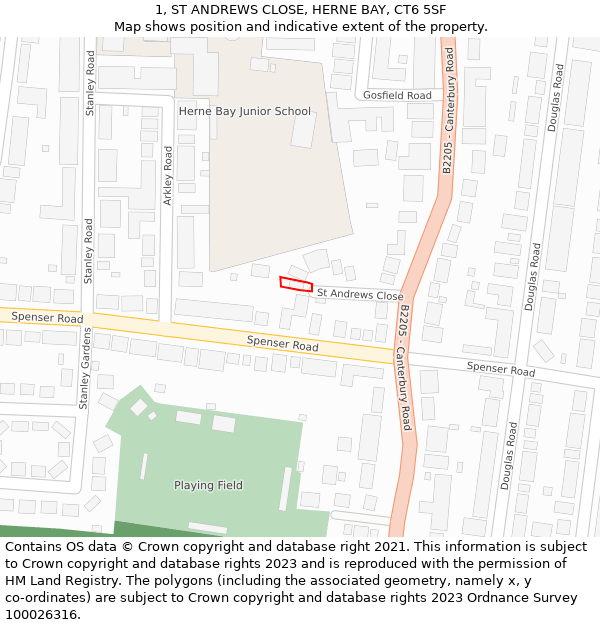 1, ST ANDREWS CLOSE, HERNE BAY, CT6 5SF: Location map and indicative extent of plot