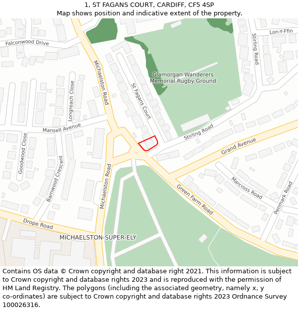 1, ST FAGANS COURT, CARDIFF, CF5 4SP: Location map and indicative extent of plot