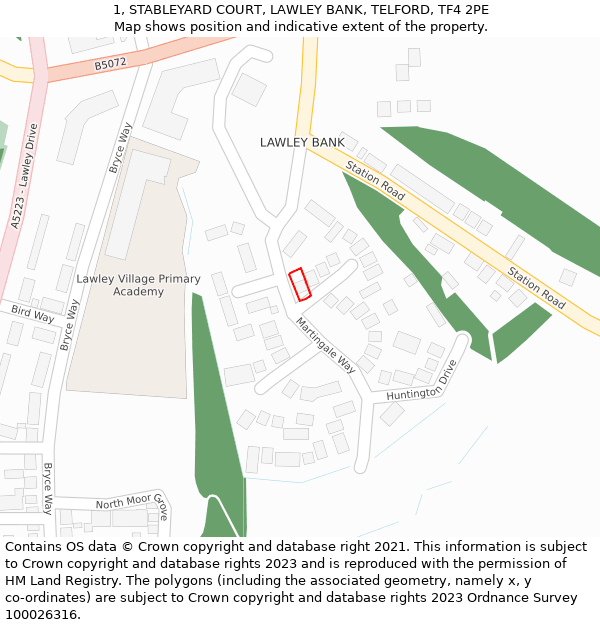 1, STABLEYARD COURT, LAWLEY BANK, TELFORD, TF4 2PE: Location map and indicative extent of plot