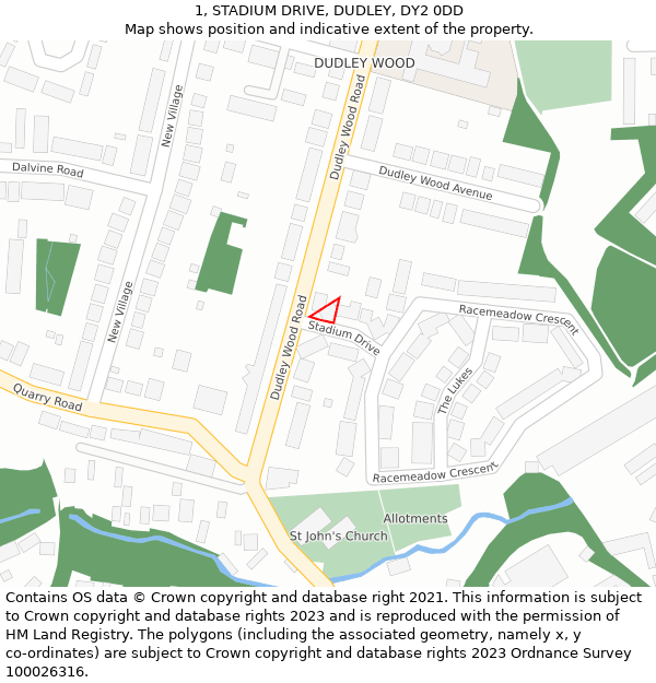 1, STADIUM DRIVE, DUDLEY, DY2 0DD: Location map and indicative extent of plot