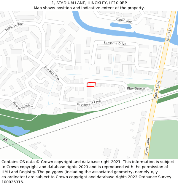 1, STADIUM LANE, HINCKLEY, LE10 0RP: Location map and indicative extent of plot