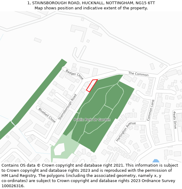 1, STAINSBOROUGH ROAD, HUCKNALL, NOTTINGHAM, NG15 6TT: Location map and indicative extent of plot