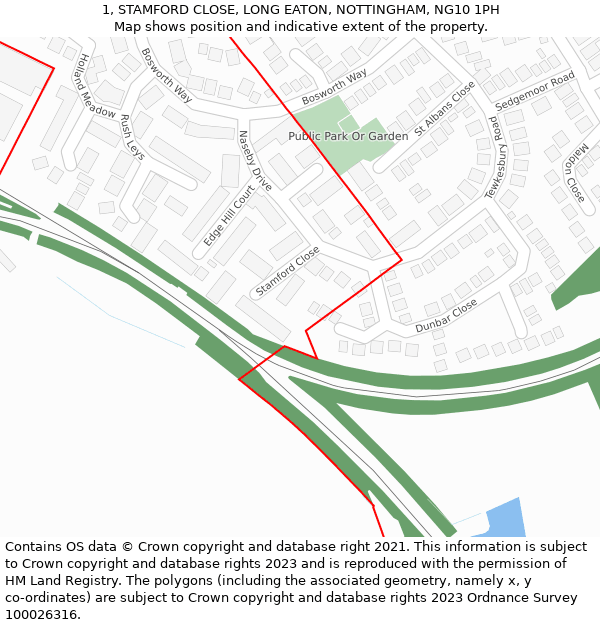 1, STAMFORD CLOSE, LONG EATON, NOTTINGHAM, NG10 1PH: Location map and indicative extent of plot