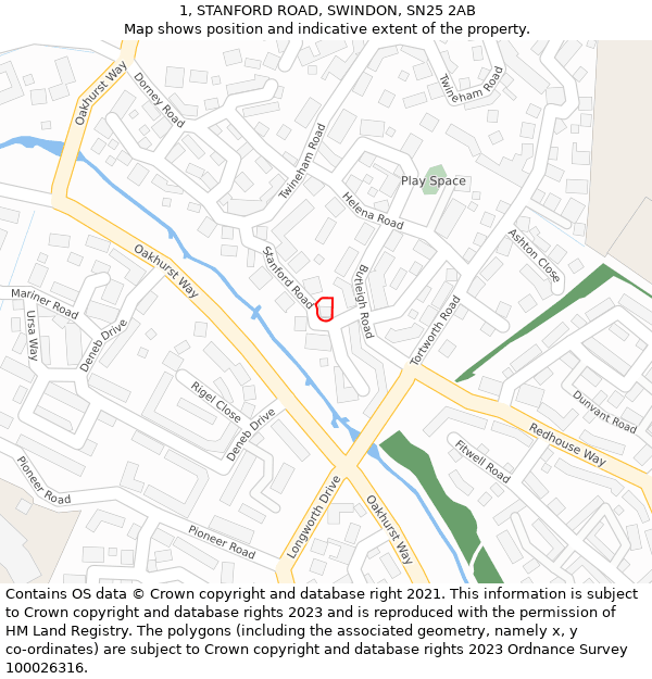 1, STANFORD ROAD, SWINDON, SN25 2AB: Location map and indicative extent of plot