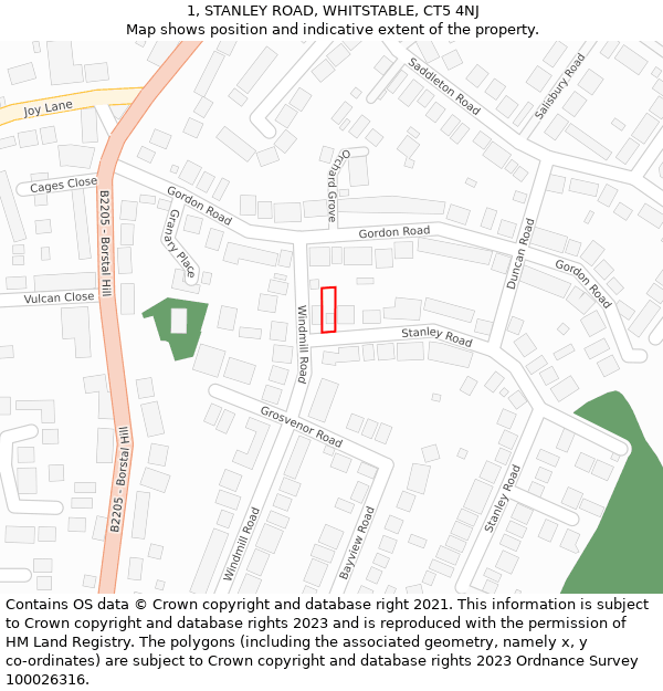 1, STANLEY ROAD, WHITSTABLE, CT5 4NJ: Location map and indicative extent of plot